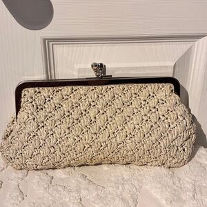 Rattan Cream Kisslock Clutch Small Handbag Made in Italy